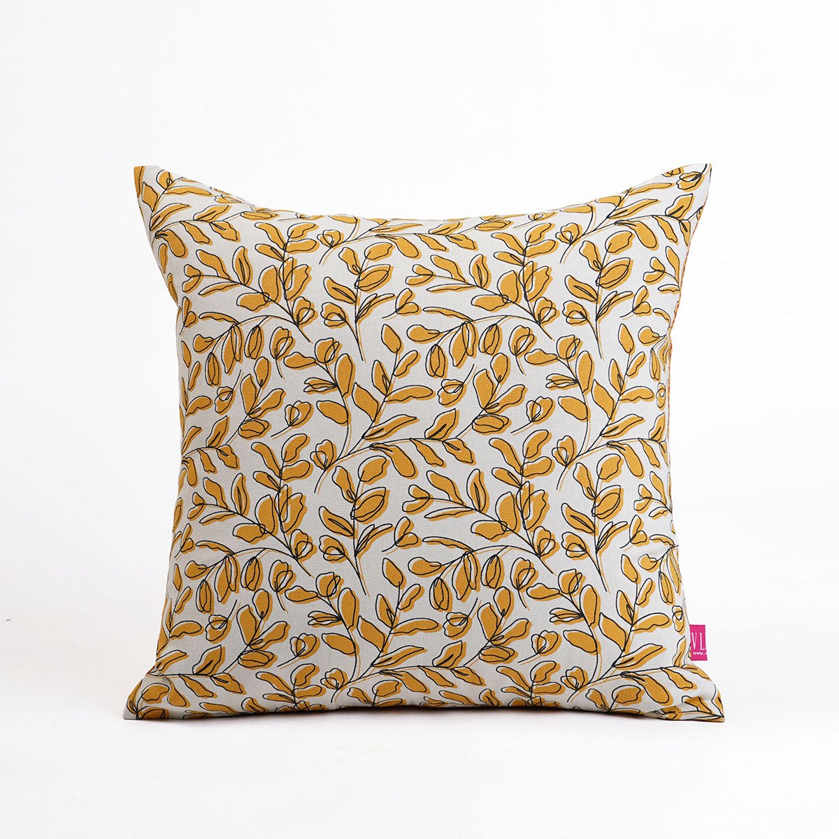 Modern Retro Mustard Yellow Leaf Print Reversible Cushion Cover | Cotton | Multiple Sizes