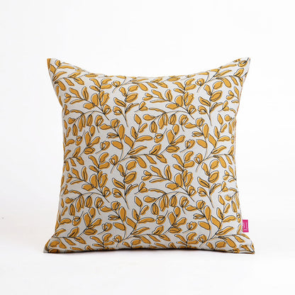 Modern Retro Mustard Yellow Leaf Print Reversible Cushion Cover | Cotton | Multiple Sizes