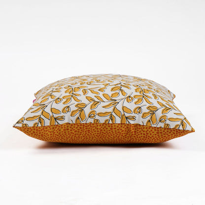 Modern Retro Mustard Yellow Leaf Print Reversible Cushion Cover | Cotton | Multiple Sizes