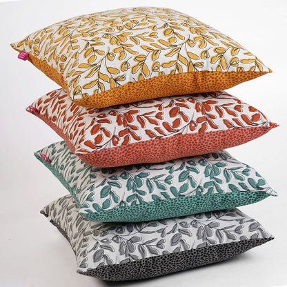 Modern Retro Grey Leaf Print Reversible Cushion Cover | Cotton | Multiple Sizes