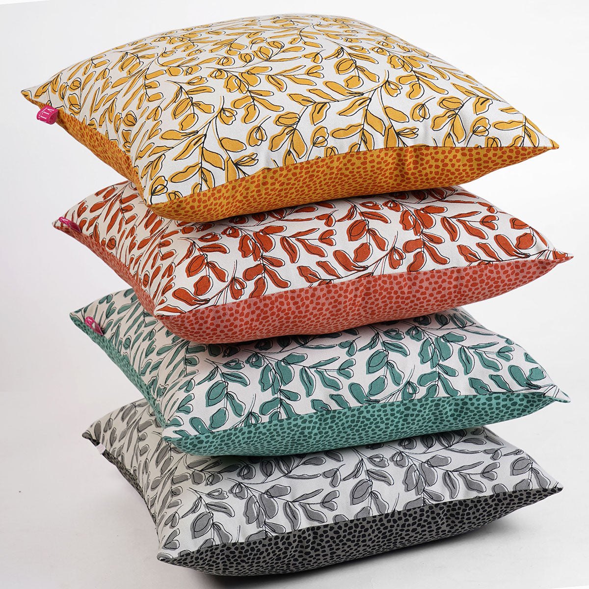 Modern Retro Aqua Green Leaf Print Reversible Cushion Cover | Cotton | Multiple Sizes