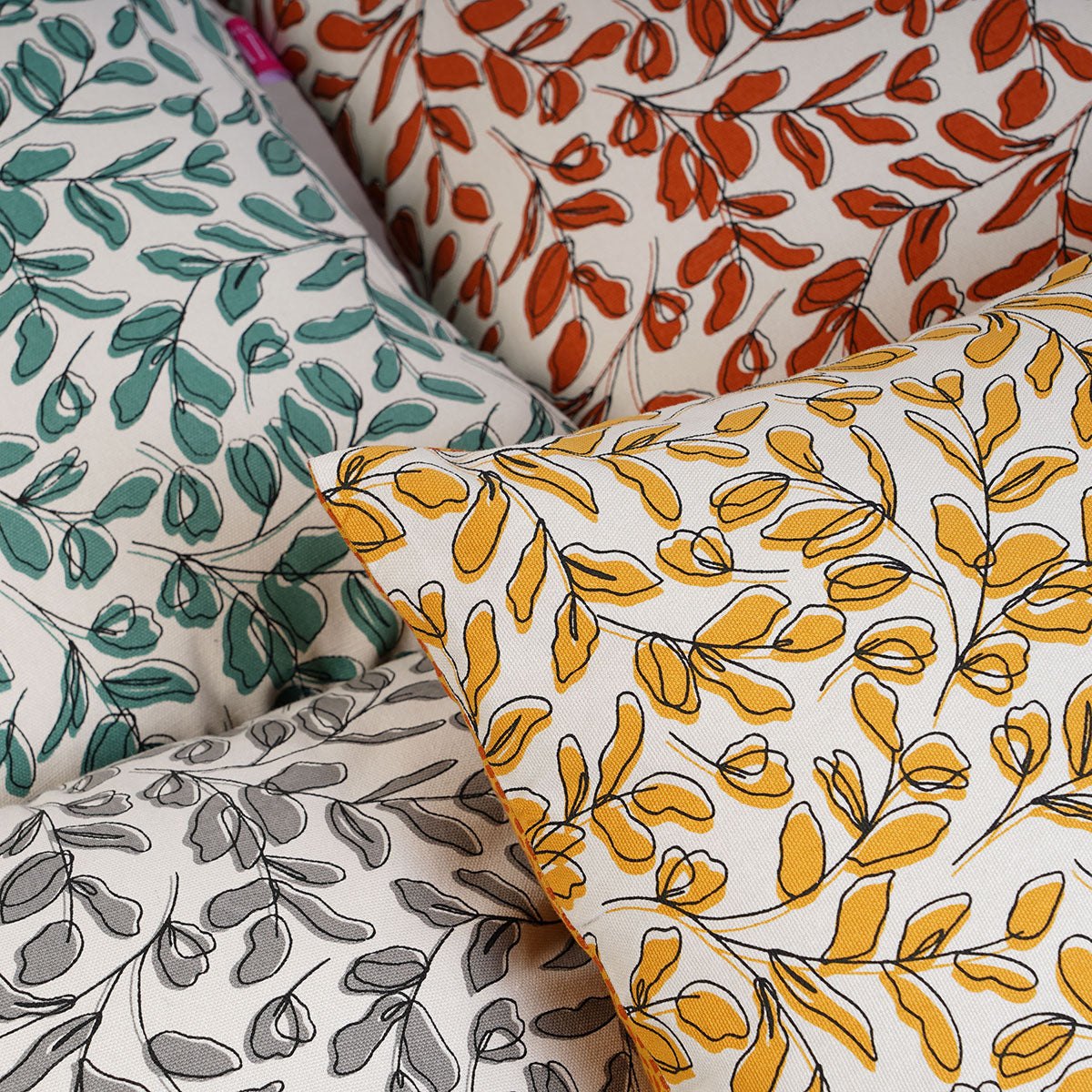 Modern Retro Grey Leaf Print Reversible Cushion Cover | Cotton | Multiple Sizes