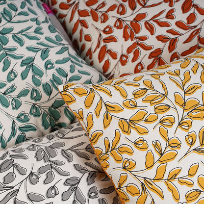 Modern Retro Grey Leaf Print Reversible Cushion Cover | Cotton | Multiple Sizes