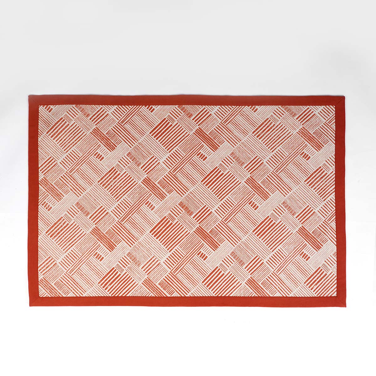 Modern Retro Terracotta Cotton Rug | Stripe Print | Mid-Century Modern