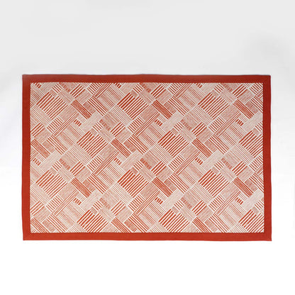 Modern Retro Terracotta Cotton Rug | Stripe Print | Mid-Century Modern