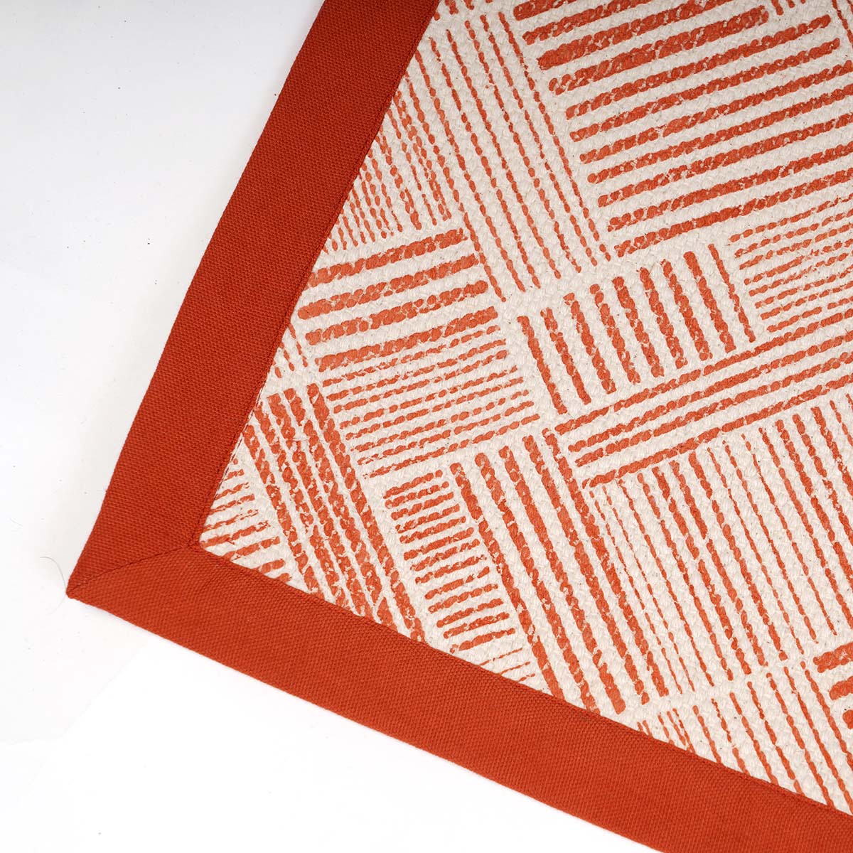 Modern Retro Terracotta Cotton Rug | Stripe Print | Mid-Century Modern