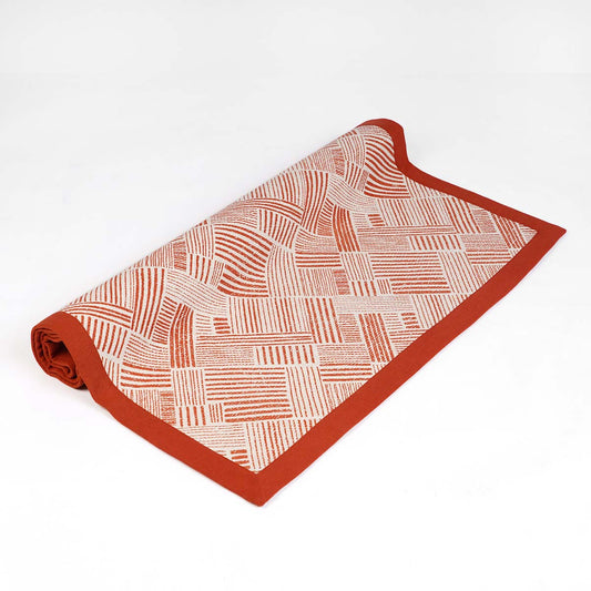 Modern Retro Terracotta Cotton Rug | Stripe Print | Mid-Century Modern