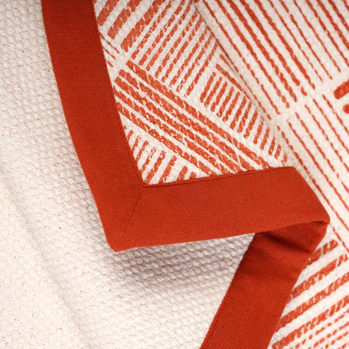 Modern Retro Terracotta Cotton Rug | Stripe Print | Mid-Century Modern