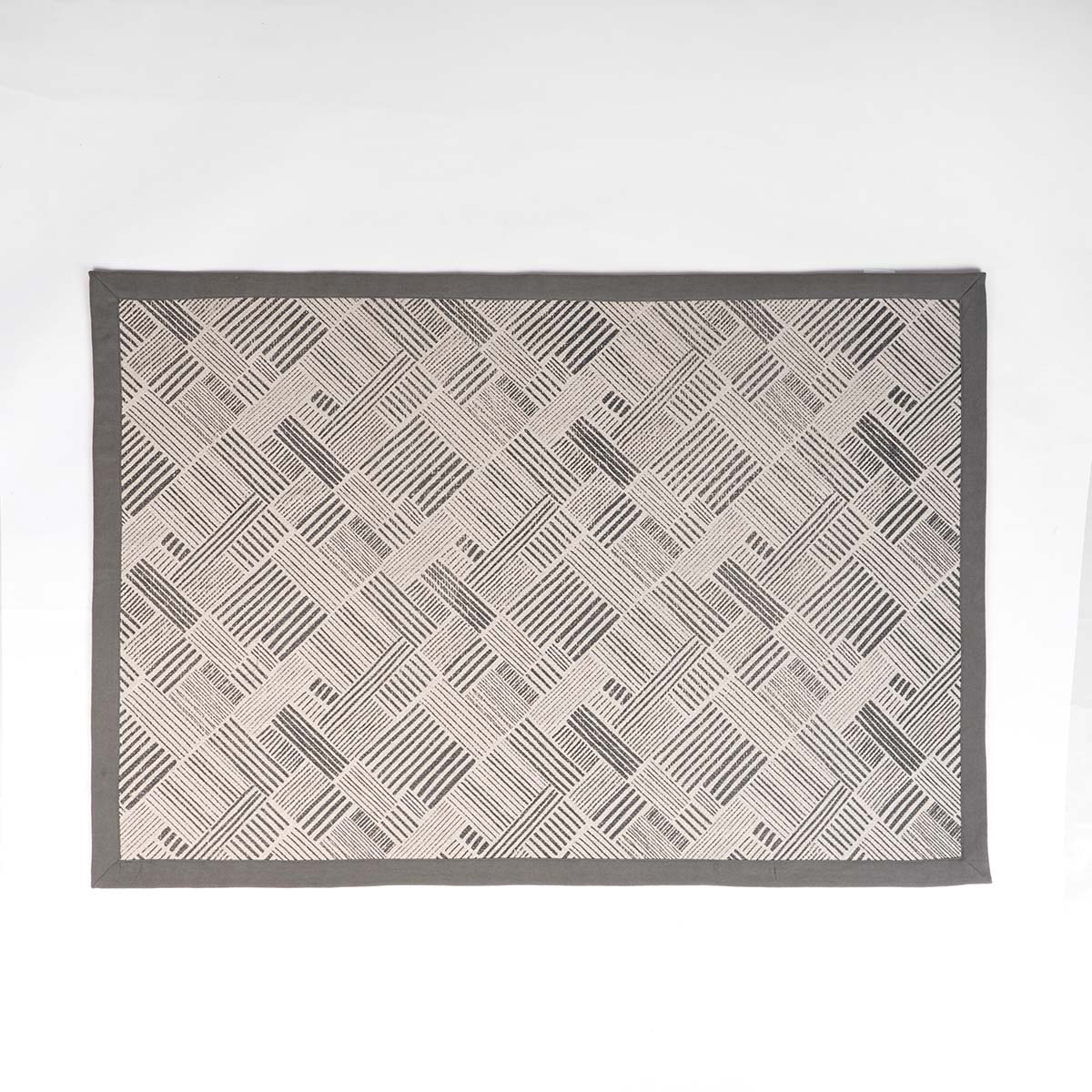Modern Retro Grey Cotton Rug | Stripe Print | Mid-Century Modern