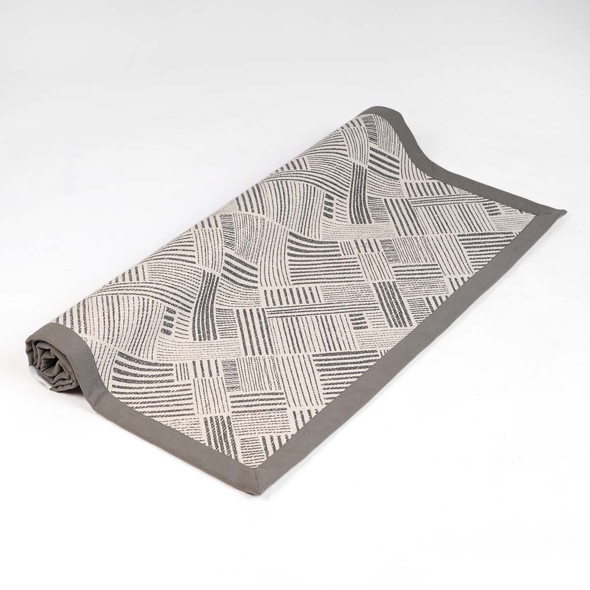 Modern Retro Grey Cotton Rug | Stripe Print | Mid-Century Modern