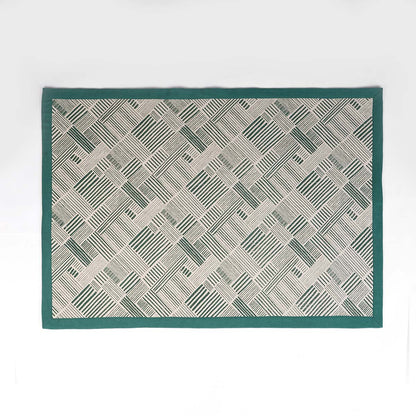 Modern Retro Aqua Green Cotton Rug | Stripe Print | Mid-Century Modern