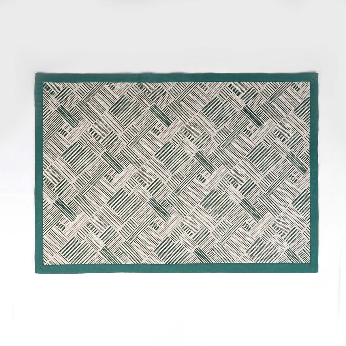 Modern Retro Aqua Green Cotton Rug | Stripe Print | Mid-Century Modern