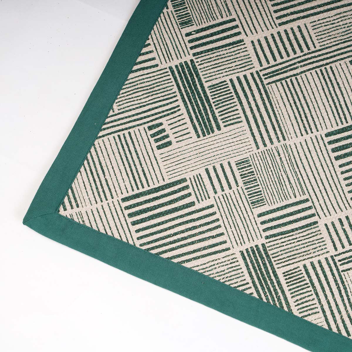 Modern Retro Aqua Green Cotton Rug | Stripe Print | Mid-Century Modern