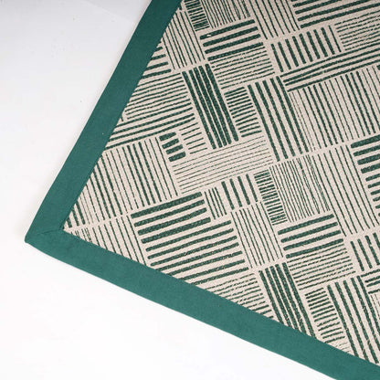 Modern Retro Aqua Green Cotton Rug | Stripe Print | Mid-Century Modern