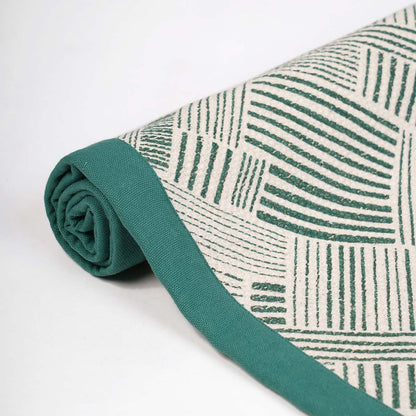Modern Retro Aqua Green Cotton Rug | Stripe Print | Mid-Century Modern