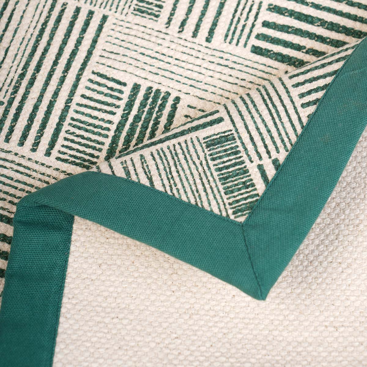 Modern Retro Aqua Green Cotton Rug | Stripe Print | Mid-Century Modern