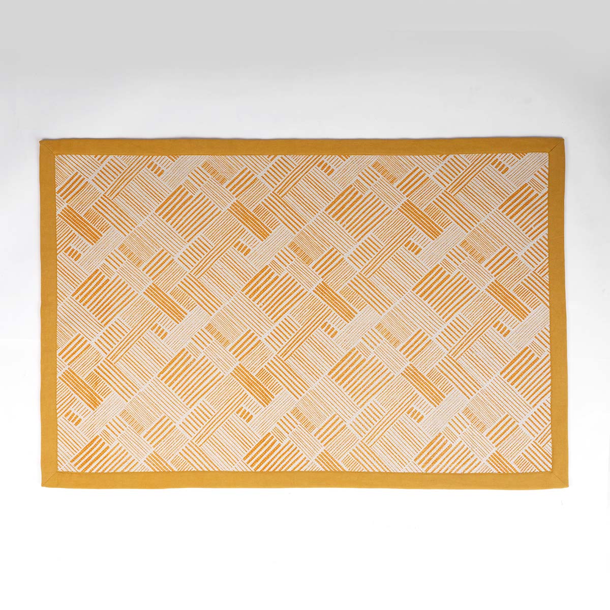Modern Retro Mustard Yellow Cotton Rug | Stripe Print | Mid-Century Modern