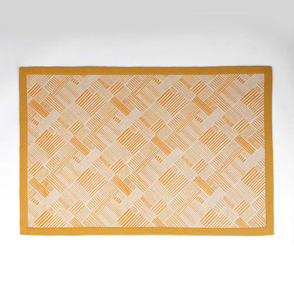 Modern Retro Mustard Yellow Cotton Rug | Stripe Print | Mid-Century Modern