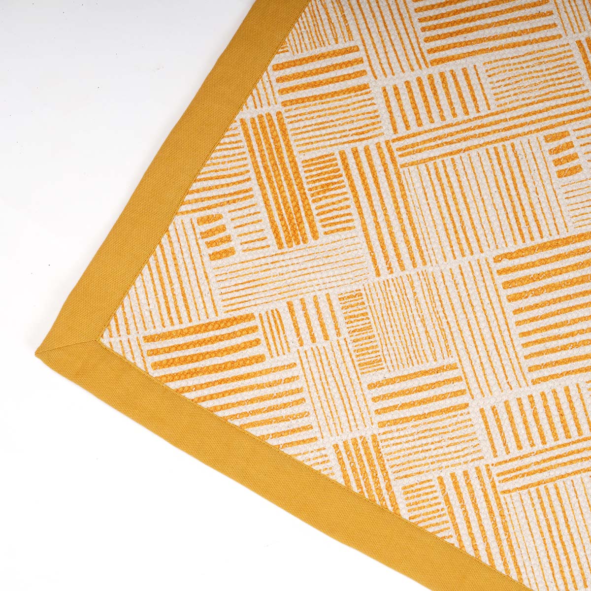 Modern Retro Mustard Yellow Cotton Rug | Stripe Print | Mid-Century Modern
