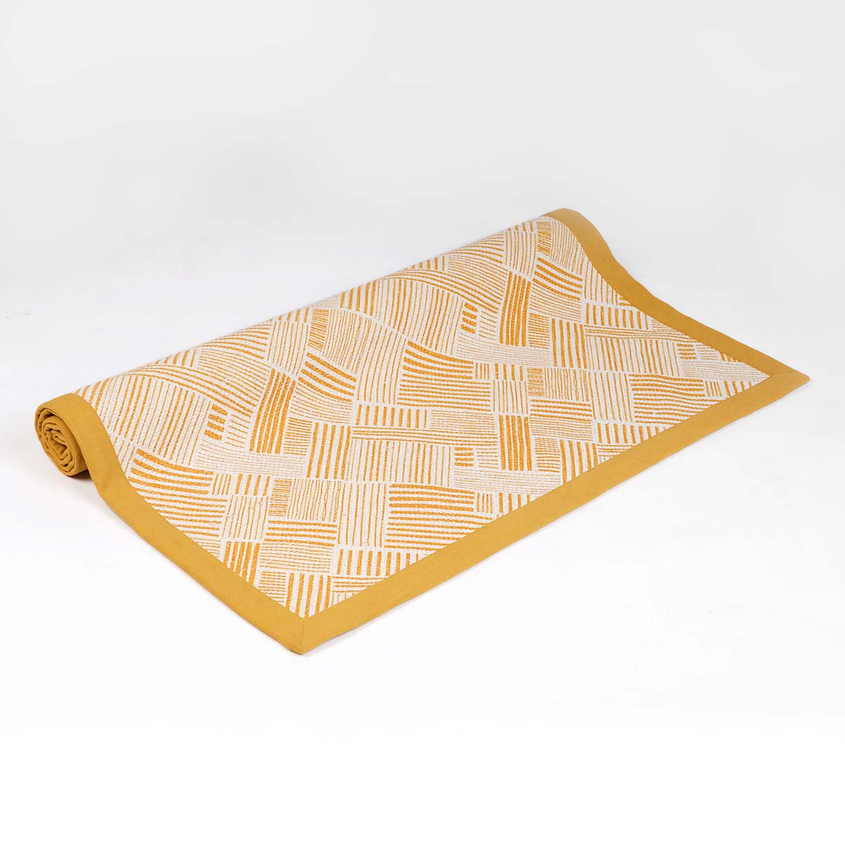Modern Retro Mustard Yellow Cotton Rug | Stripe Print | Mid-Century Modern