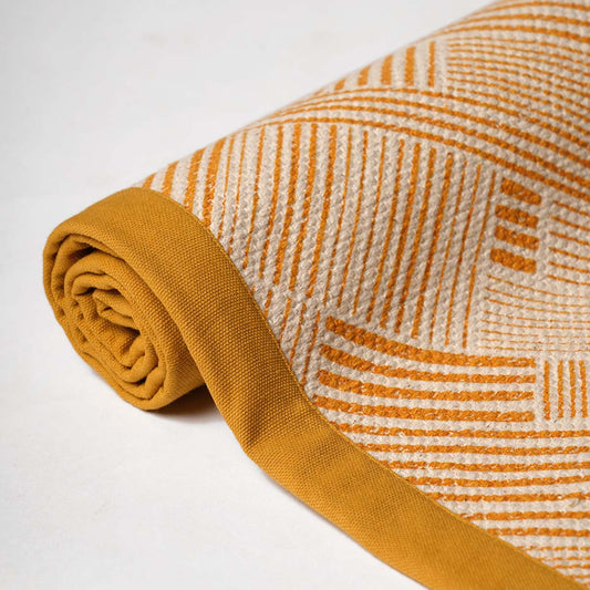 Modern Retro Mustard Yellow Cotton Rug | Stripe Print | Mid-Century Modern