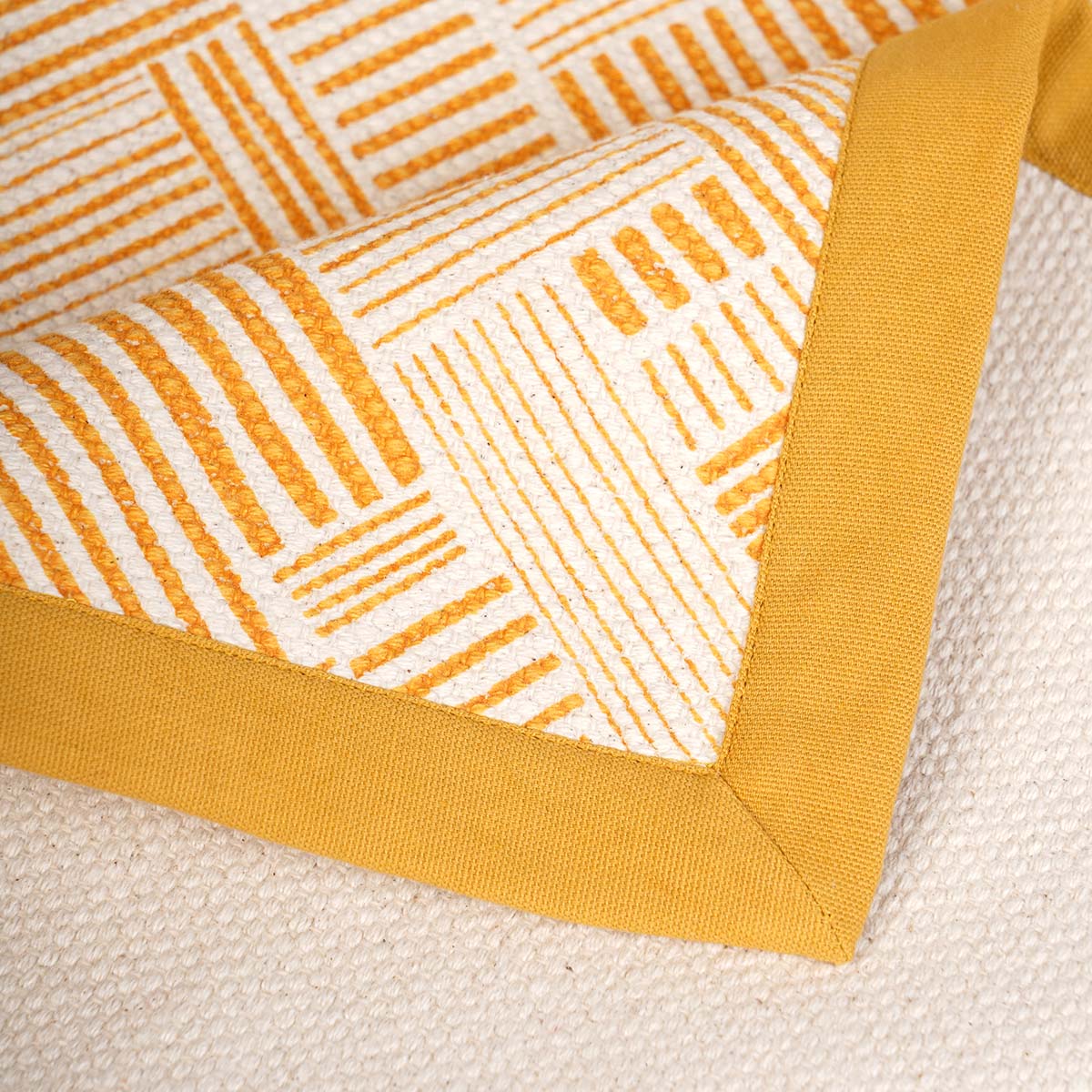 Modern Retro Mustard Yellow Cotton Rug | Stripe Print | Mid-Century Modern
