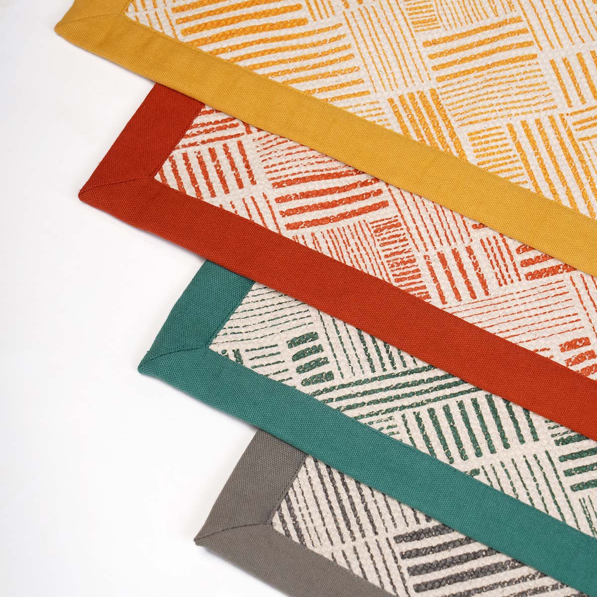 Modern Retro Grey Cotton Rug | Stripe Print | Mid-Century Modern