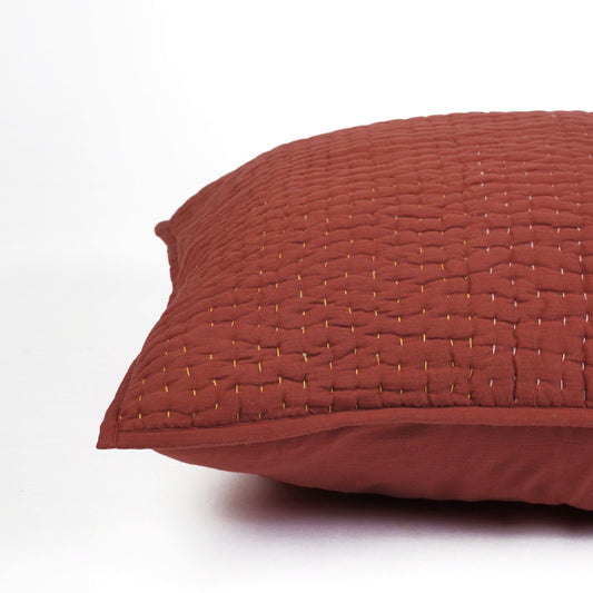 Terracotta Kantha Hand-Quilted Pillow Cases - 4 Layer Muslin Gauze