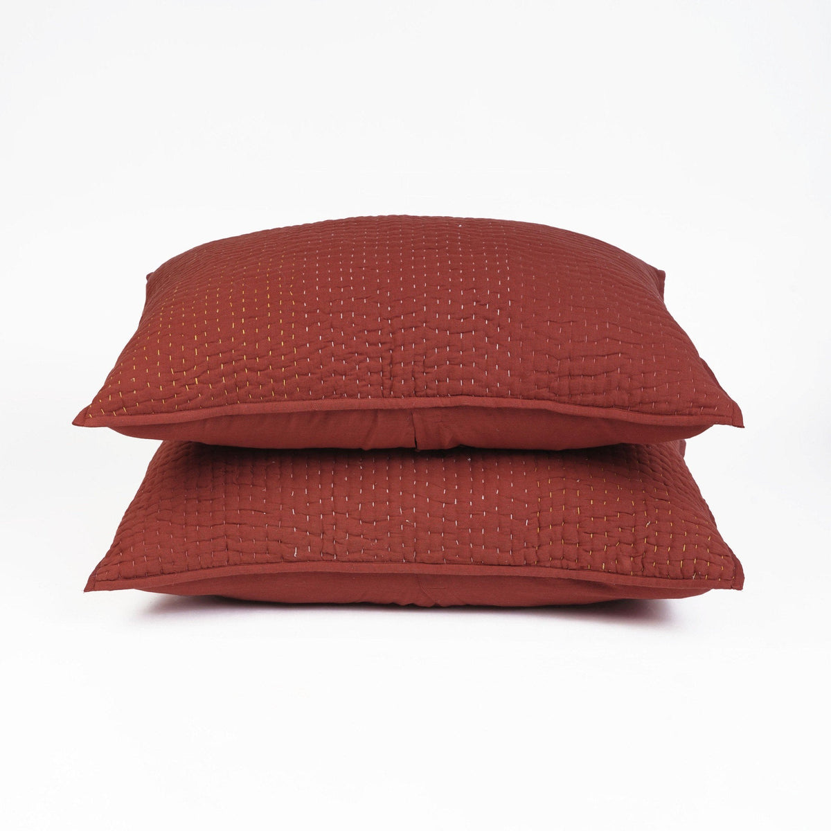 Terracotta Kantha Quilt Bed Set | 4-Layer Muslin Gauze | Hand Quilted | Handmade