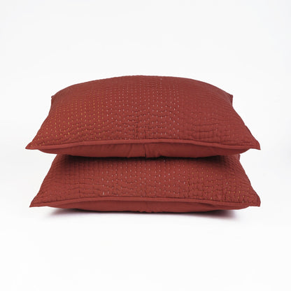 Terracotta Kantha Quilt Bed Set | 4-Layer Muslin Gauze | Hand Quilted | Handmade
