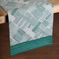 Modern Retro Aqua Green Stripe Print Cotton Table Runner | Embroidered Border | 4 & 6 Seater