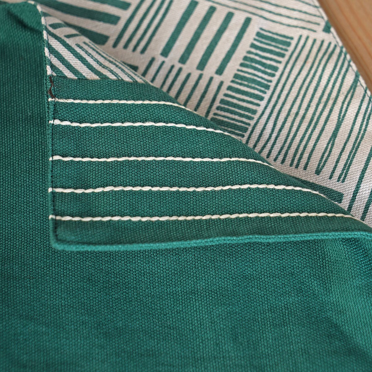 Aqua Green Cotton Table Runner with Stripe Print & Embroidery