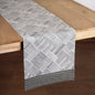 Modern Retro Grey Stripe Print Cotton Table Runner | Embroidered Border | 4 & 6 Seater