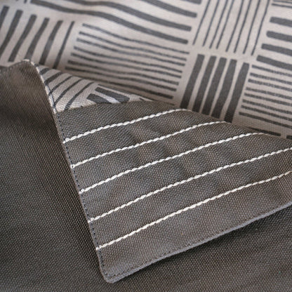 Modern Retro Grey Cotton Table Runner with Embroidered Stripe