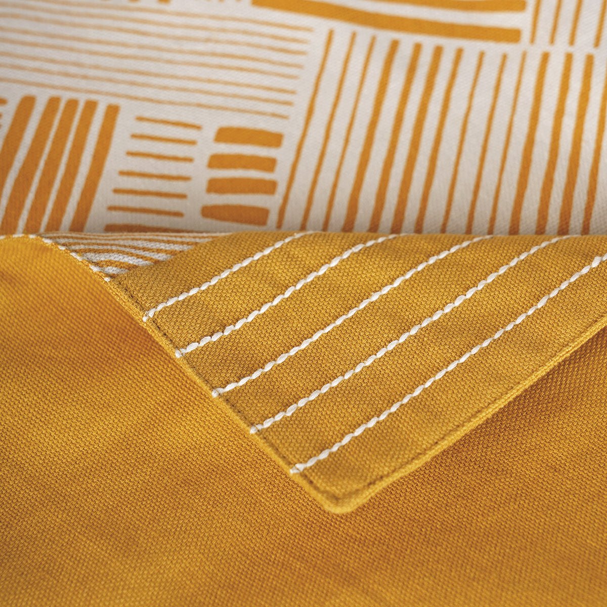 Modern Retro Mustard Yellow Stripe Print Cotton Table Runner | Embroidered Border | 4 & 6 Seater