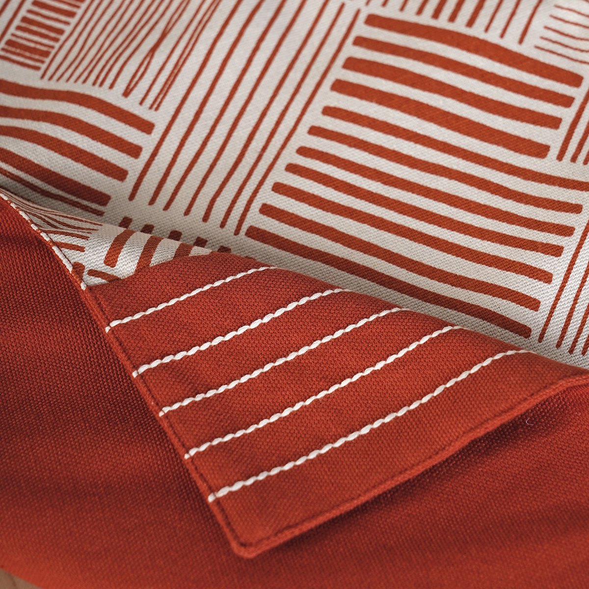 Terracotta Cotton Table Runner with Embroidered Stripe Border