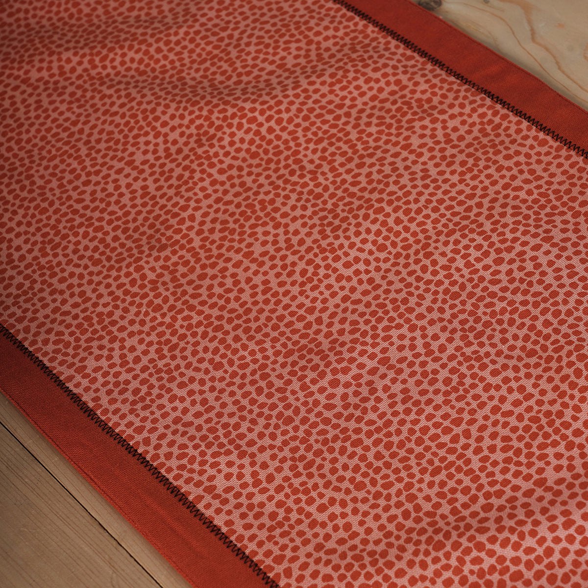 Terracotta Cotton Table Runner with Dot Print & Embroidery – Modern Retro
