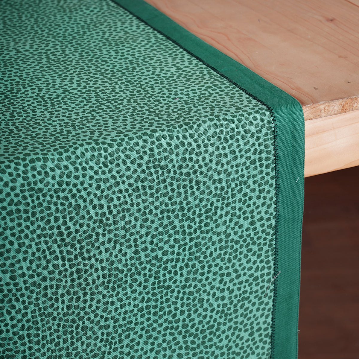 Modern Retro Aqua Green Dot Print Cotton Table Runner | Zig-Zag Embroidered Border | 4 & 6 Seater