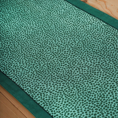 Modern Retro Aqua Green Dot Print Cotton Table Runner | Zig-Zag Embroidered Border | 4 & 6 Seater