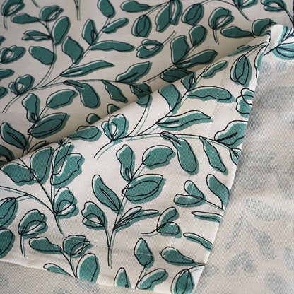 Aqua Green Leaf Print Cotton Tablecloth – Modern Retro Design