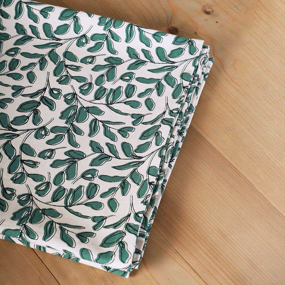 Aqua Green Leaf Print Cotton Tablecloth – Modern Retro Design