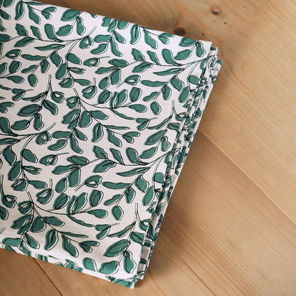 Aqua Green Leaf Print Cotton Tablecloth – Modern Retro Design