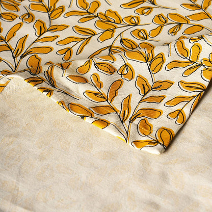 Modern Retro Mustard Yellow Cotton Tablecloth with Leaf Print