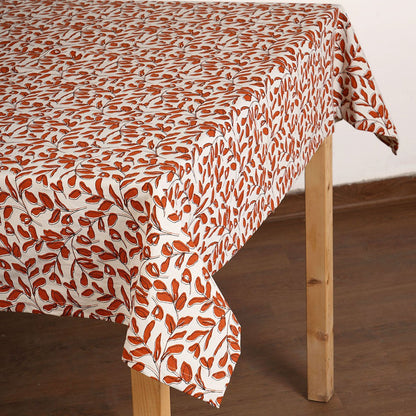 Terracotta Leaf Print Modern Retro Cotton Tablecloth for Round Four-Seater