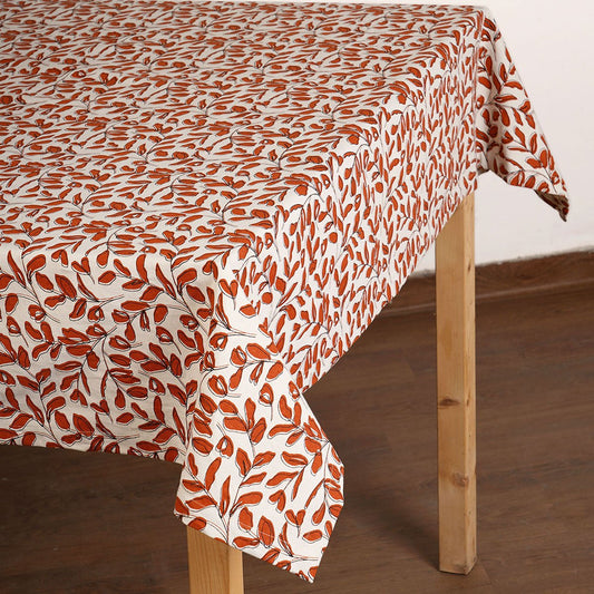 Terracotta Leaf Print Modern Retro Cotton Tablecloth for Round Four-Seater