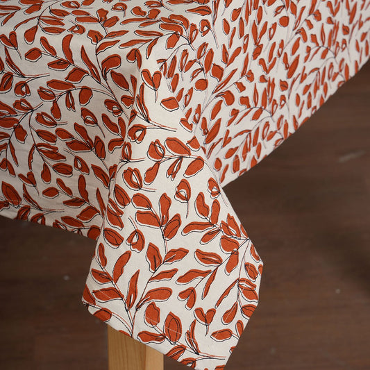 Terracotta Leaf Print Modern Retro Cotton Tablecloth for Round Four-Seater
