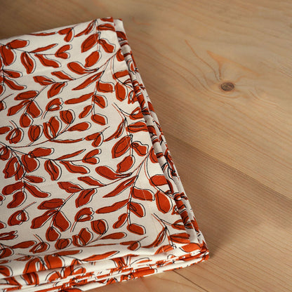 Terracotta Leaf Print Modern Retro Cotton Tablecloth for Round Four-Seater