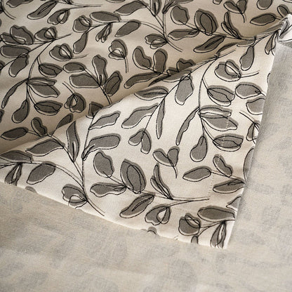 Modern Retro Grey Cotton Leaf Print Tablecloth – Elegant Dining Décor