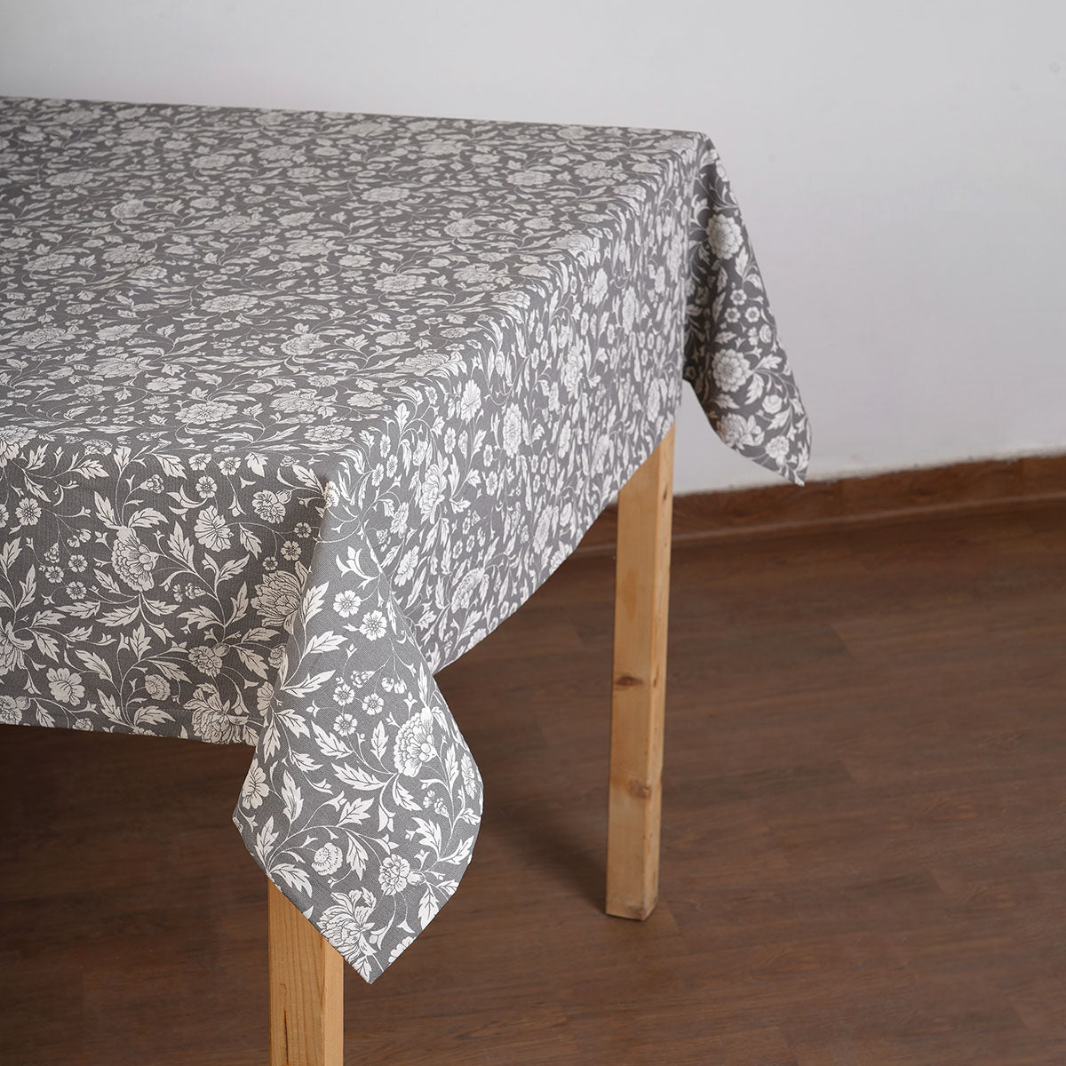 Grey Kalamkari Print Cotton Tablecloth | 4 & 6 Seater | Round & Square