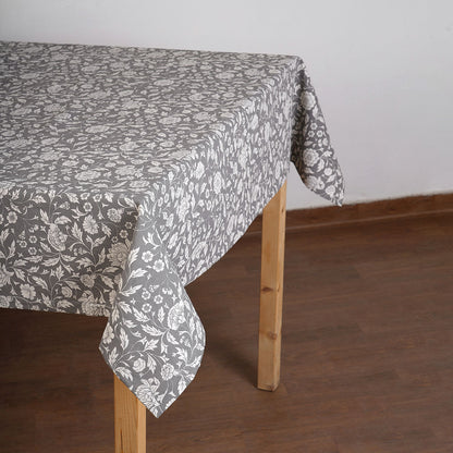 Grey Kalamkari Print Cotton Tablecloth | 4 & 6 Seater | Round & Square